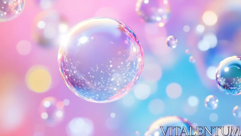 Soft rainbow bubbles drift gently through dreamy light