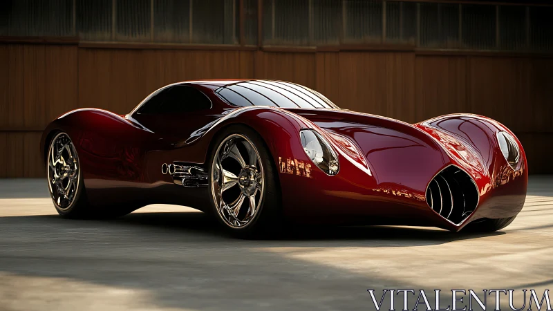 Streamlined crimson concept car showcases fluid aerodynamics