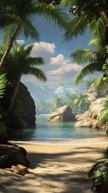 Tropical Paradise Beach Framed by Palm Trees and Turquoise Waters