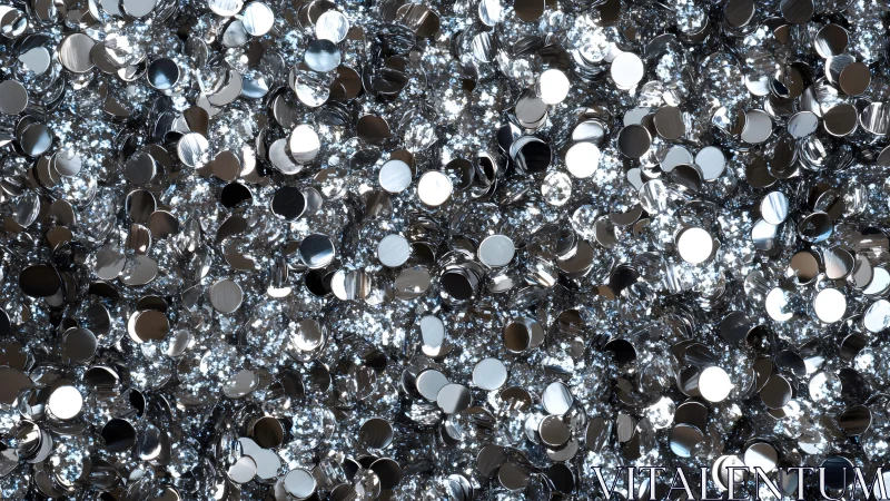 Shiny Silver Confetti Texture with Reflective Metallic Circles.