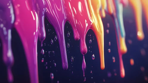 Liquid rainbows slip downward in slow glossy cascades