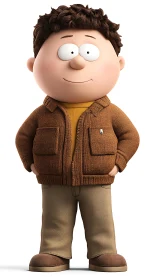 3D stylized boy character in autumn casual outfit design.