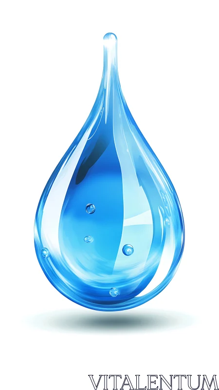 Glossy blue water droplet illustration with inner bubbles.