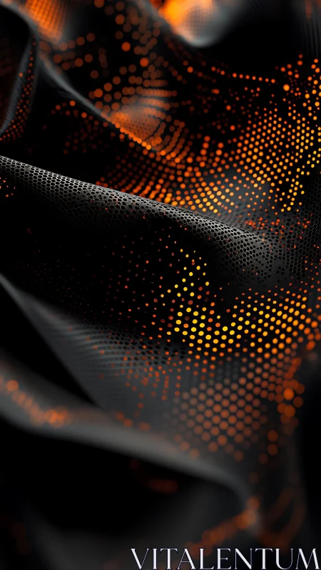 Molten pixel constellations ripple across shadowed fabric