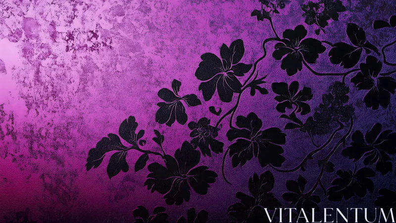 Floral Silhouettes on Purple Grunge Background