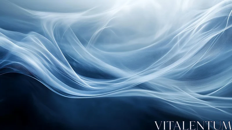 Ethereal white waveforms drifting across deep blue space.