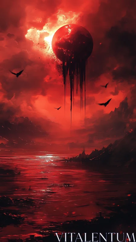 Bleeding crimson moon over drowned twilight kingdom.