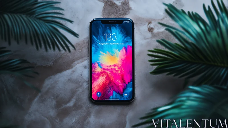 Smartphone on Concrete with Tropical Framing.