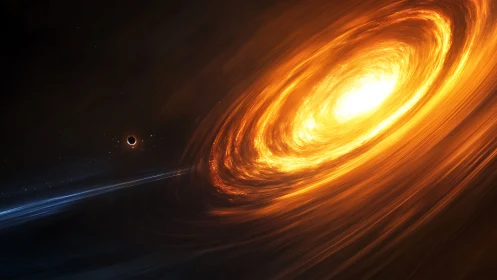 Black hole devours blazing accretion disk in deep space