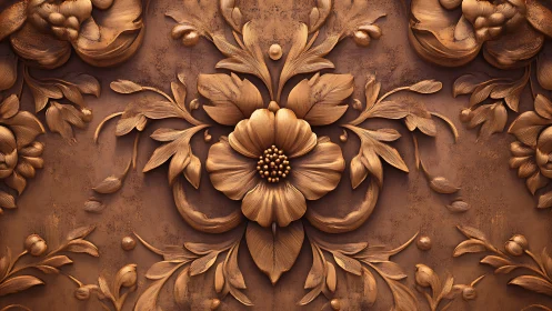 Ornate bronze floral relief with central carved blossom.