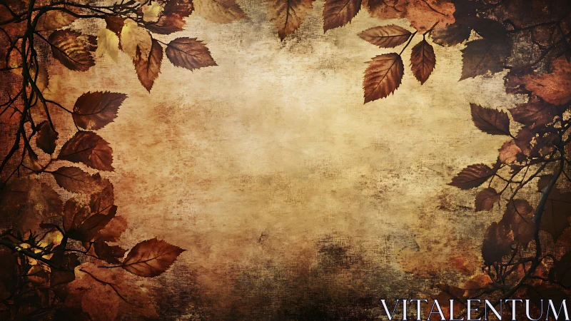 Dry autumn foliage border surrounding textured brown background.