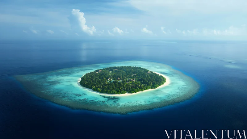 Tropical Atoll Island Surrounded by Coral Reef.