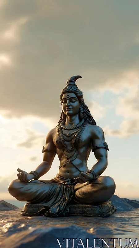 Mountain-top Shiva statue inhales the last light of dusk