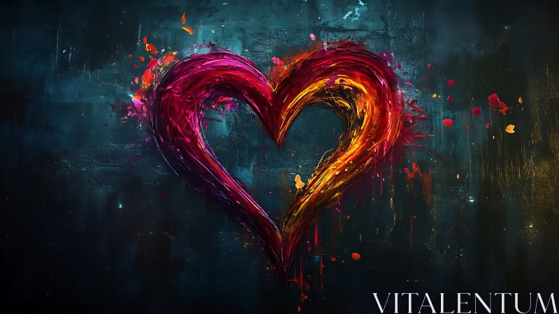 Luminous Heart: Neon Fire Against Dark Textured Surface