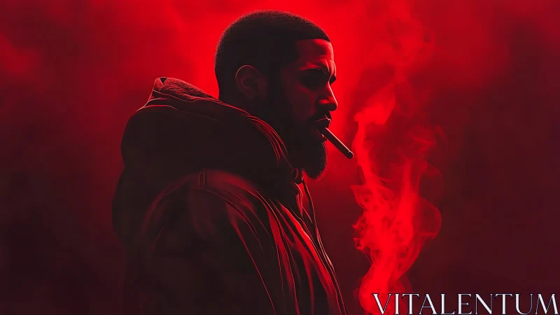 Moody red portrait follows a lone smoker in drifting haze