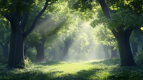 Sunlit Cathedral of Ancient Trees.