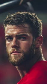 Storm-eyed ballplayer under stadium heat, locked in focus.