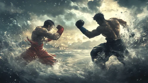 Titans Clash Above Stormy Waters.