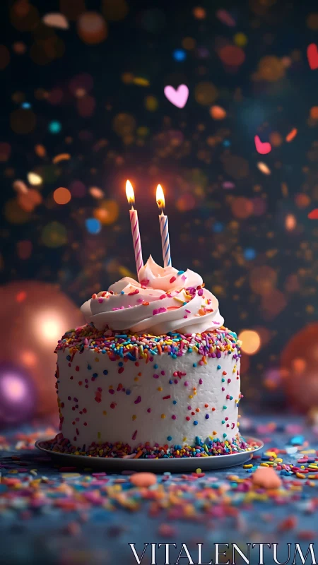 Whimsical Birthday Cake with Dancing Flames and Cascading Joy.