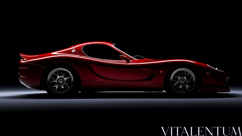 Red sports coupe side profile on dark studio background.