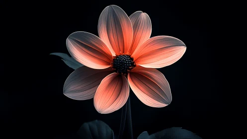 Coral Blossom Glows Against Midnight's Velvet Whisper