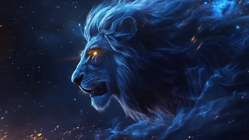 Cosmic lion profile glows within swirling stellar nebula