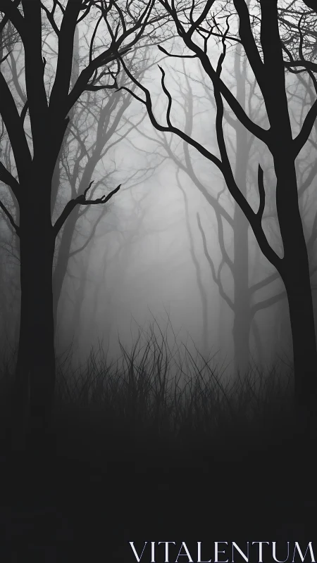 Whispering silhouettes weave a path through the fogbound woods