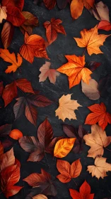 Autumn leaves scatter over charcoal slate background pattern.