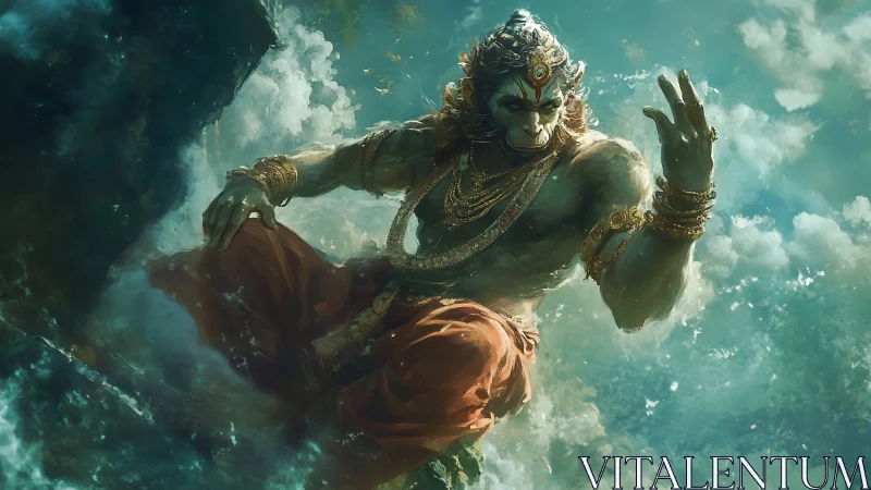 Mythic simian deity rendered in dynamic atmospheric depth and light