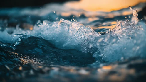 Foam tipped waves whisper secrets to the molten horizon