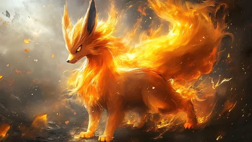 Fiery vulpine elemental with blazing mane and molten tail.