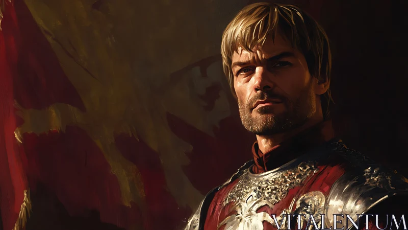 Knight in reflective plate armor under directional warm lighting