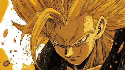 Golden-haired warrior portrait in dynamic ink shading.