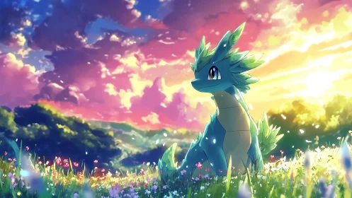 Sunset crowns the leafy dragon as guardian of wild meadows