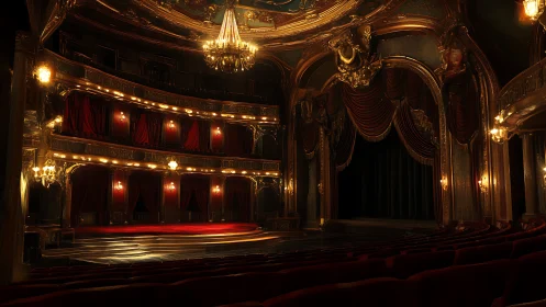 Golden velvet theater glowing before the show begins.