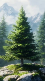 Mountain Conifer Bathed in Alpine Sunlight.