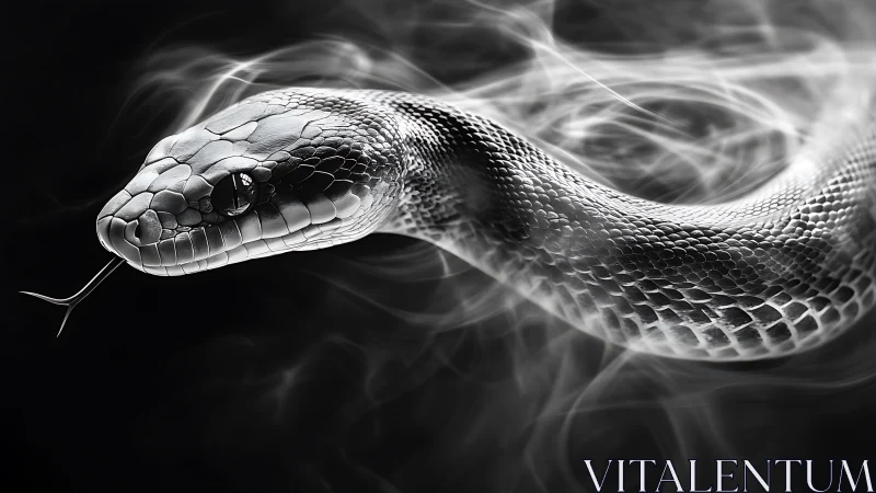 Serpentine phantom glides through sculpted silver smoke