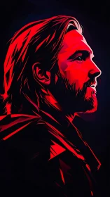 Vector neo-noir side profile portrait in red chiaroscuro.