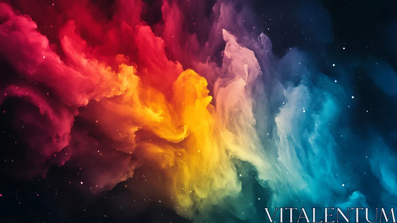 Cosmic rainbow clouds swirling through a dreamy night sky.