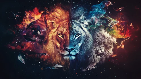 Cosmic Lion Trinity Blazes Through Celestial Inferno
