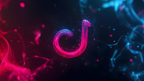 Neon TikTok Logo With Abstract Smoke and Glowing Effects.