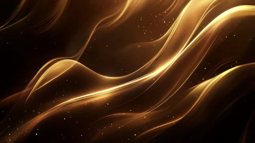 Luminous golden light waves flowing across deep shadowed space.