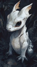 Bioluminescent-eyed hatchling dragon rendered in cool tonal digital detail