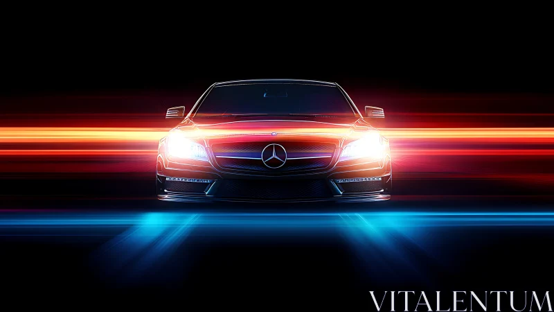 Sleek night drive with glowing streaks of electric color.