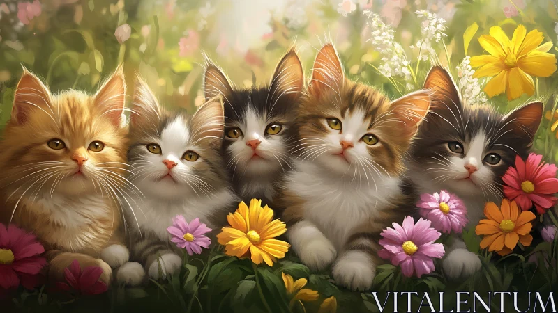 Fluffy Kittens Discover a Garden of Blooms.