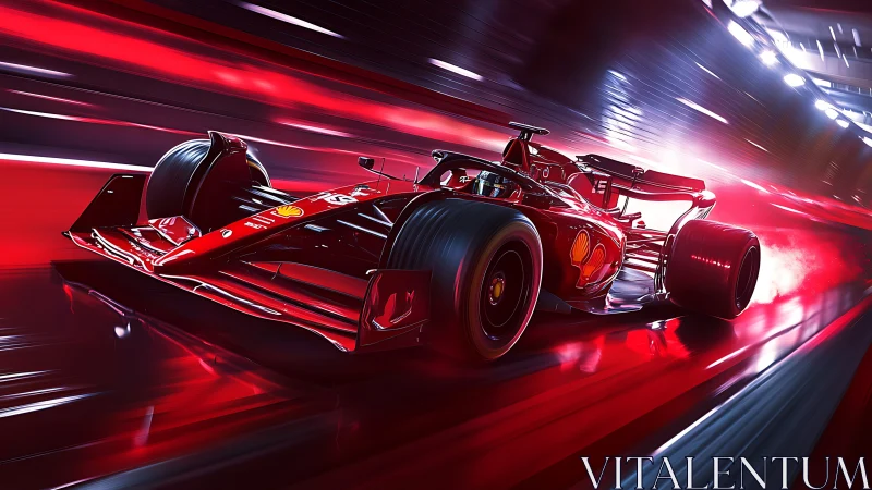 Scarlet velocity rocket car slicing through neon speed tunnels.