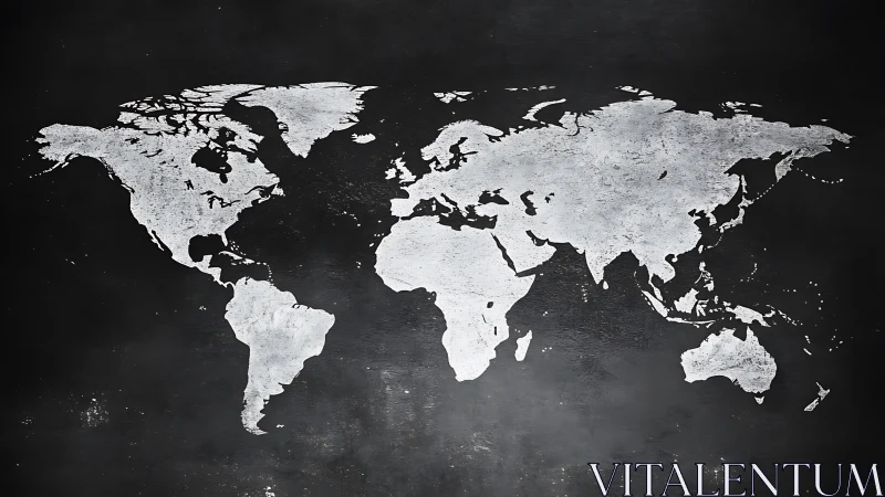 World map silhouette is rendered on a dark textured surface