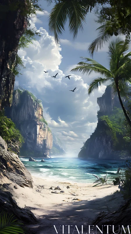 Limestone Fjord Seascape with Avifauna and Tropical Vegetation.