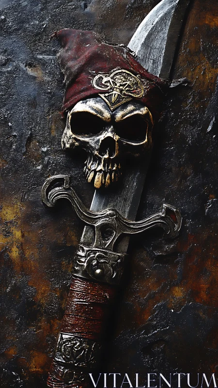 Weathered pirate skull dagger with stories of the sea.