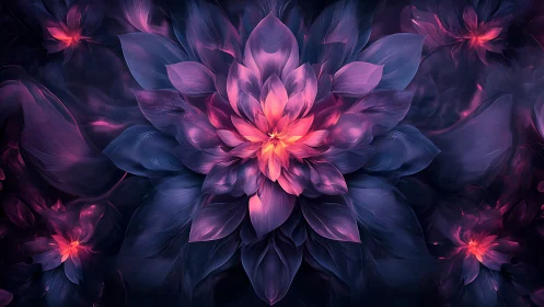 Neon lotus bloom with layered petals in violet gradients.